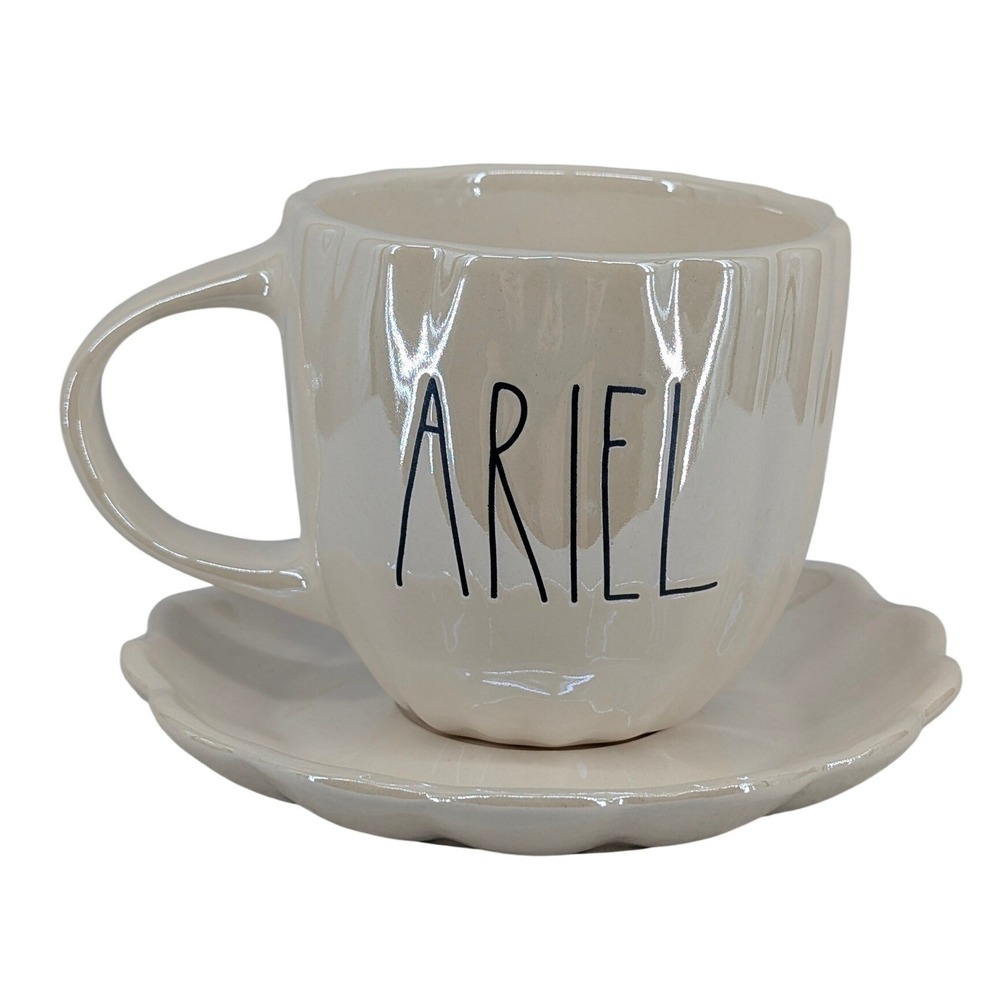 Rae Dunn Disney Princess Ariel Tea Cup Saucer Set Cream Iridescent Shell Mermaid